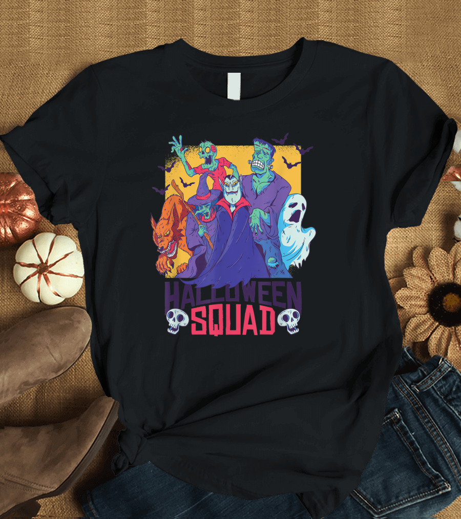 Halloween Squad Vampire Werewolf Ghost Witch Monster Group T-Shirt