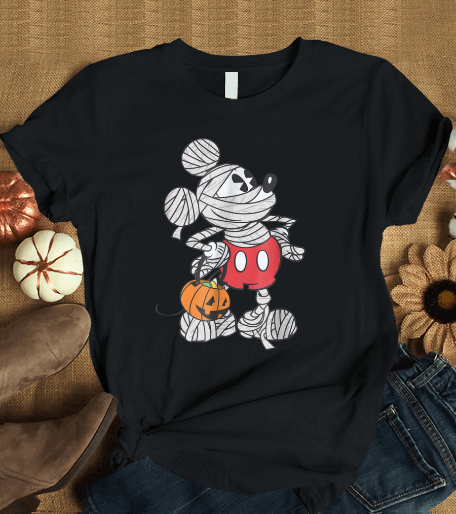 Mickey Mouse Halloween Mummy with Pumpkin Trick-or-Treat Bag T-Shirt