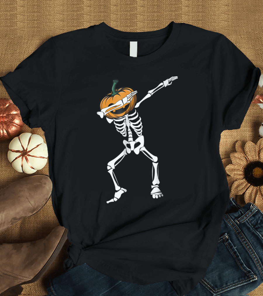 Funny Dabbing Pumpkin Head Skeleton Halloween T-Shirt
