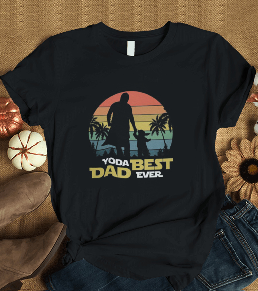 Yoda Best Dad Ever Retro Sunset Palm Trees T-Shirt