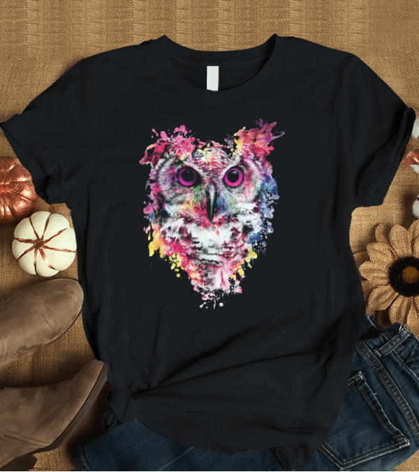 T-Shirt: Colorful Owl Splatter Art Vibrant Watercolor Paint Explosion T-Shirt Colorful Owl Splatter Art Vibrant Watercolor Paint Explosion T-Shirt