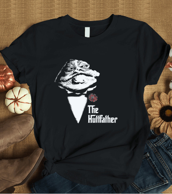 T-Shirt: The Huttfather Parody Featuring Iconic Mobster Imagery and Star Wars Character Jabba the Hutt T-Shirt The Huttfather Parody Featuring Iconic Mobster Imagery and Star Wars Character Jabba the Hutt T-Shirt