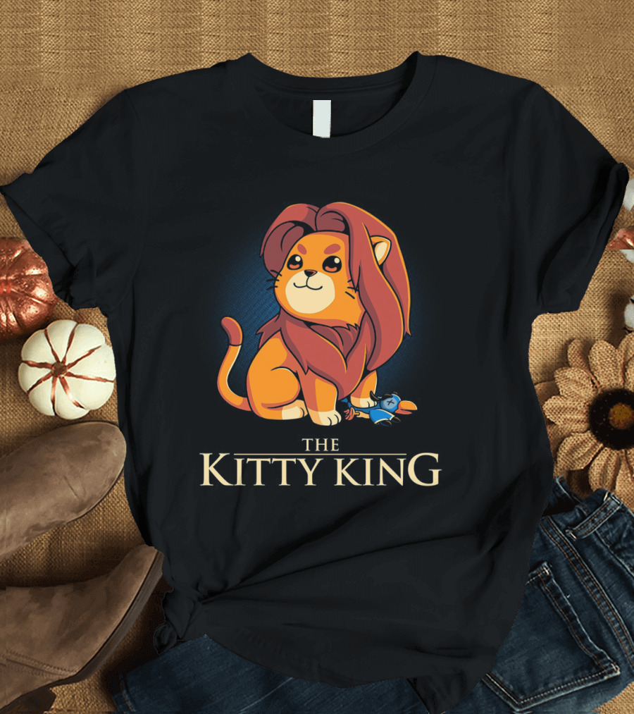 The Kitty King Cute Lion with Plush Mane and Toy Bird Playful T-Shirt