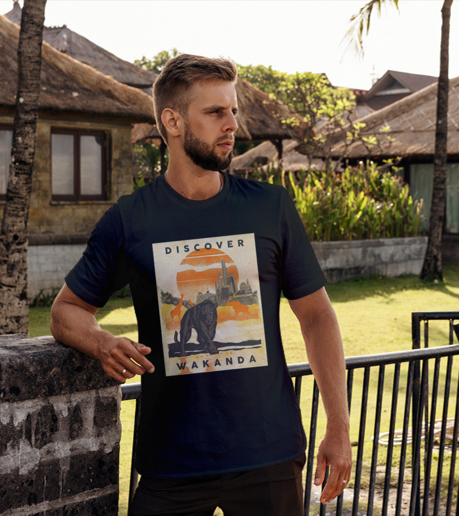 Discover Wakanda Panther And Futuristic Cityscape With Sunset T-Shirt