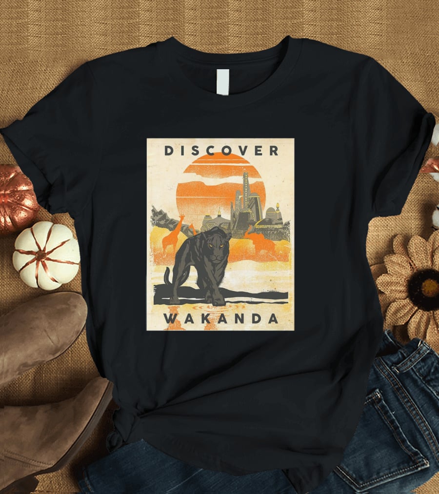 Discover Wakanda Panther And Futuristic Cityscape With Sunset T-Shirt
