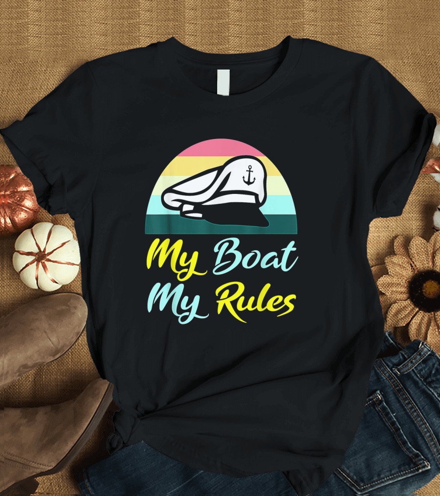 My Boat My Rules Sailor Captain Hat with Anchor Icon Retro Colors T-Shirt