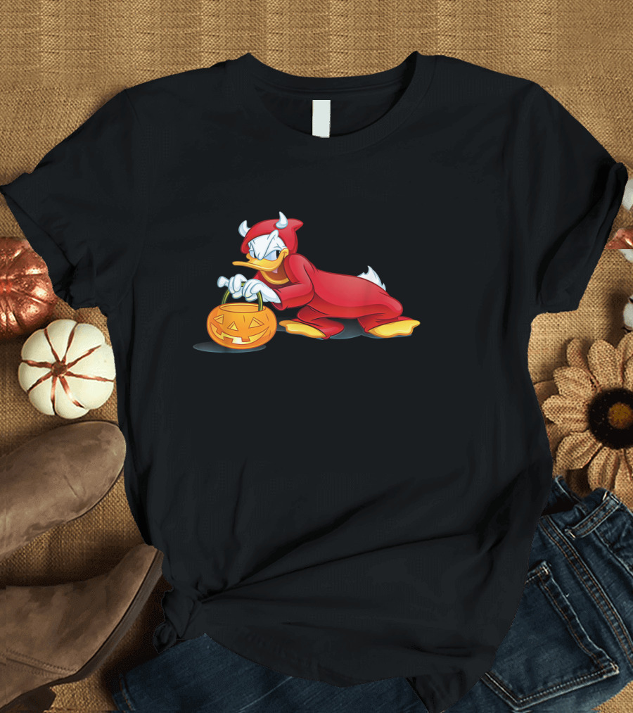 Donald Duck Devil Halloween Costume with Pumpkin Basket T-Shirt