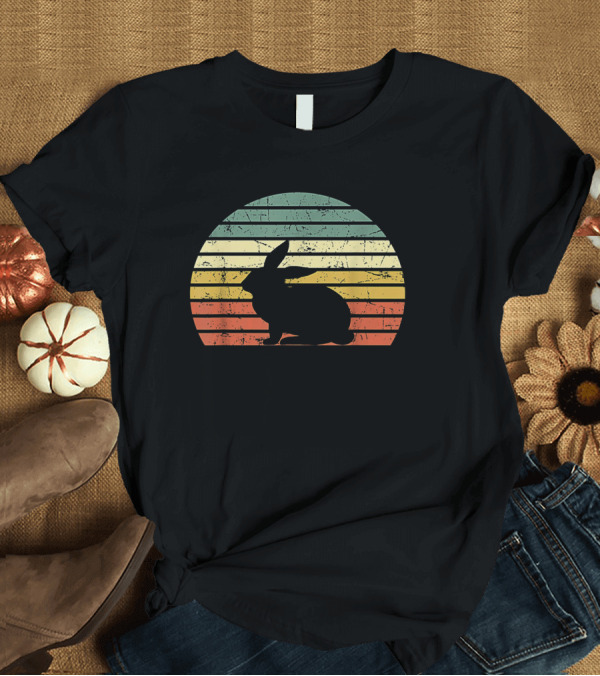 T-Shirt: Retro Sunset Silhouette Rabbit Vintage 70s T-Shirt Retro Sunset Silhouette Rabbit Vintage 70s T-Shirt