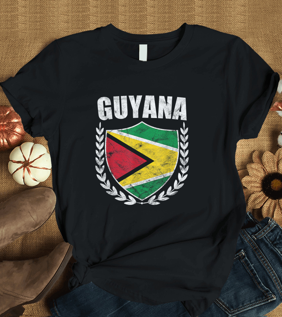 Guyana Flag Crest Emblem with Laurel Wreath T-Shirt
