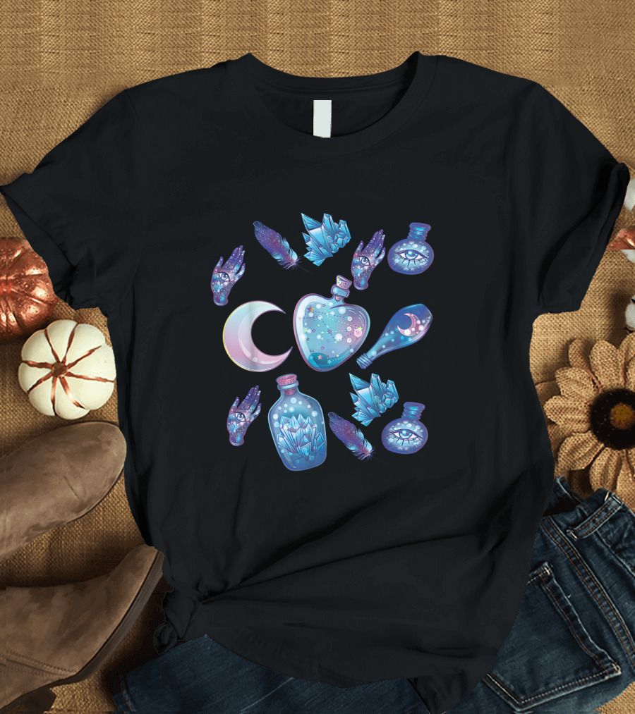 Pastel Goth Kawaii Crystal Moon and Mystical Energy Elements T-Shirt
