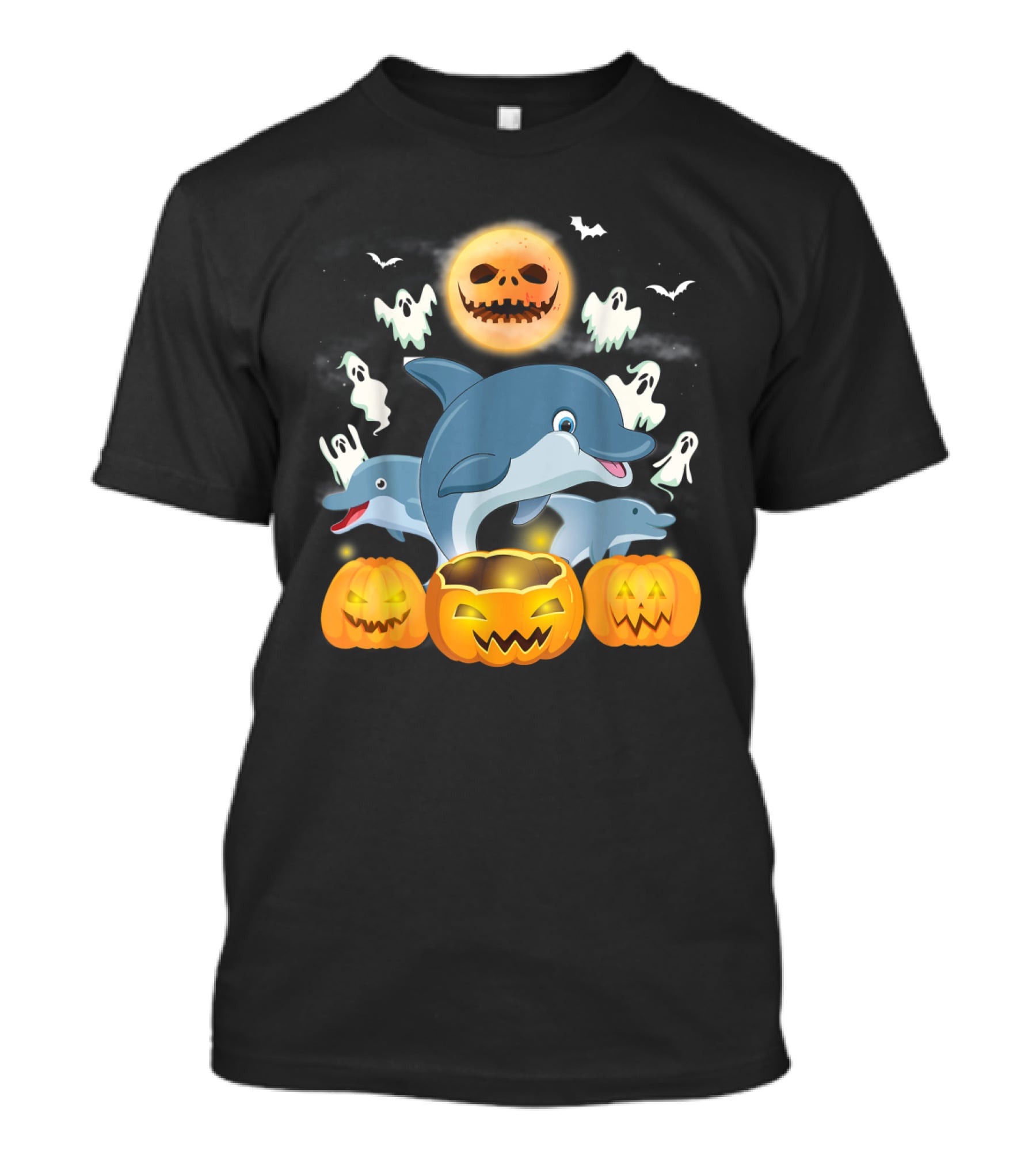 Team Dolphins Halloween Adventure Pumpkin Ghost Moon Bat Fun T-Shirt