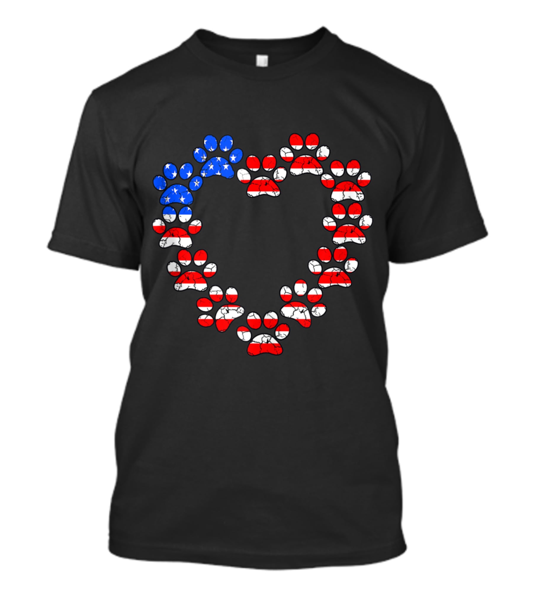 USA Flag Cat Dog Paw Prints Heart Animal Lover Patriotic Emblem T-Shirt