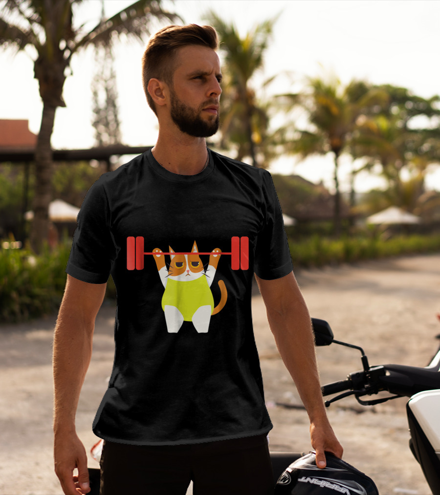 Playful Cat Weight Lifting Gym Humor For Fitness And Cat Lovers T-Shirt