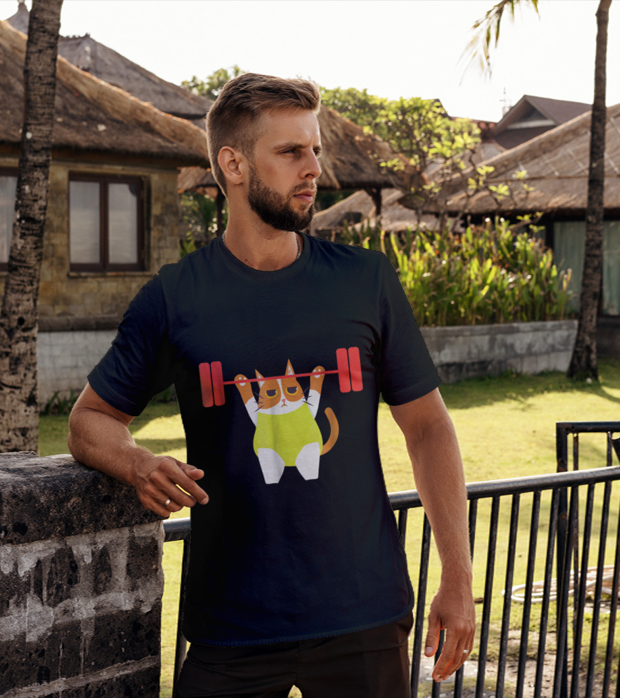 Playful Cat Weight Lifting Gym Humor For Fitness And Cat Lovers T-Shirt