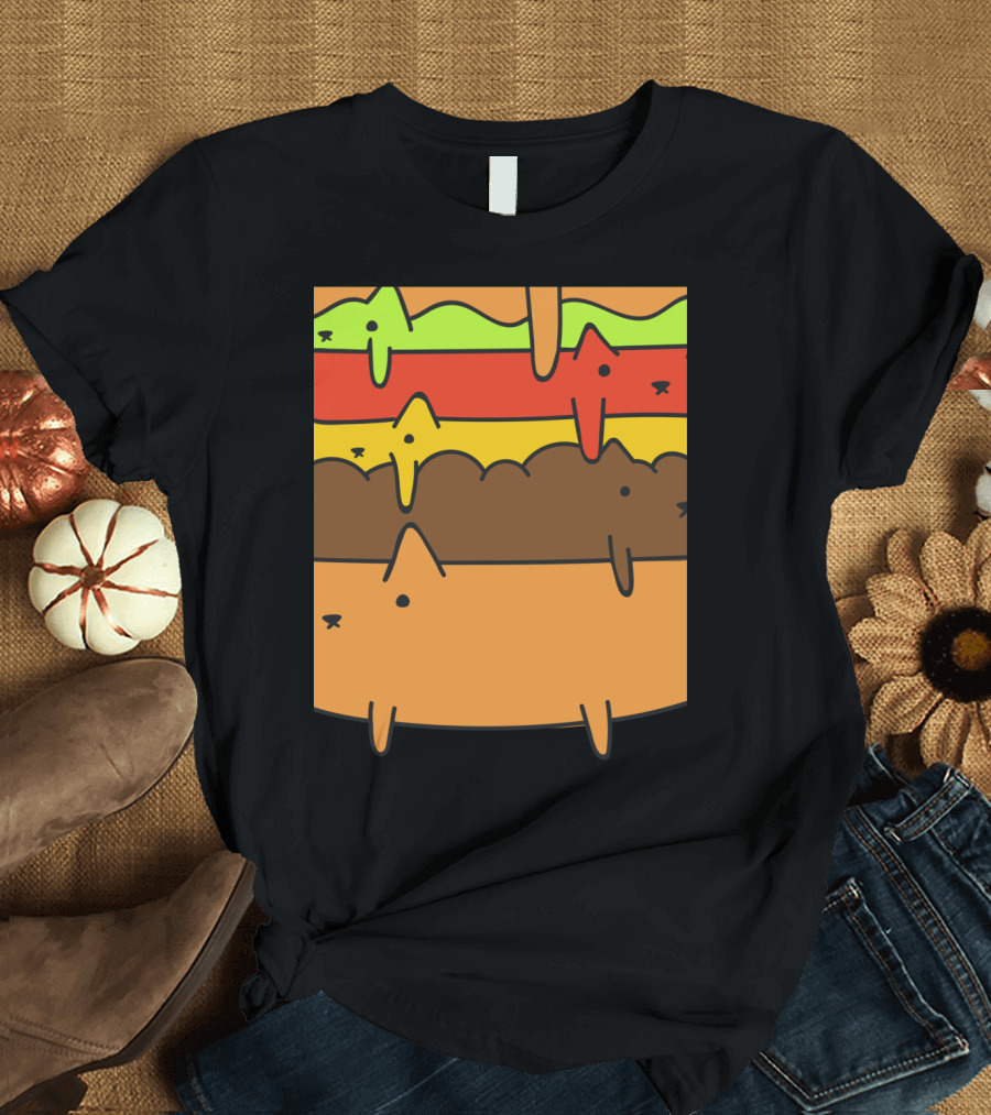 Cute Kawaii Cat Burger Layers Adorable Cheese Hamburger T-Shirt