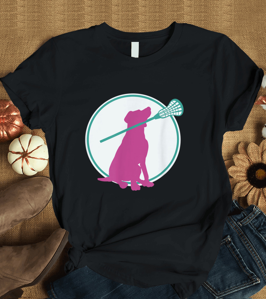 Lacrosse Dog with Girl Stick Girls Lacrosse Tees Circle T-Shirt