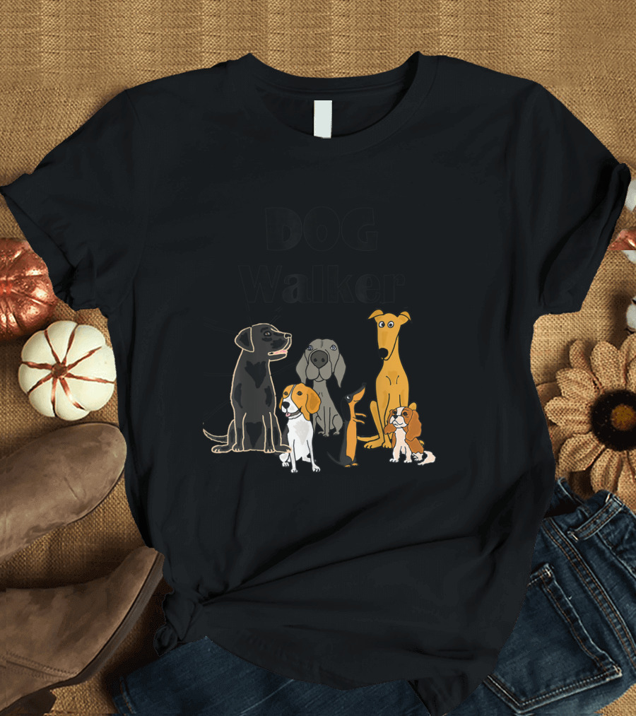 SmileteesPets Funny Cartoon Dog Walker with Variety of Happy Dogs T-Shirt