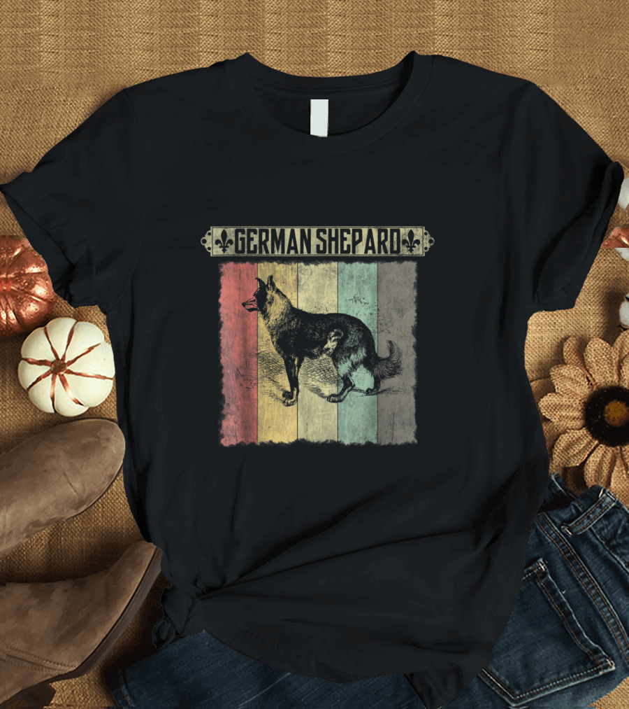 German Shepard Vintage Retro Distressed Style with Colorful Stripes T-Shirt
