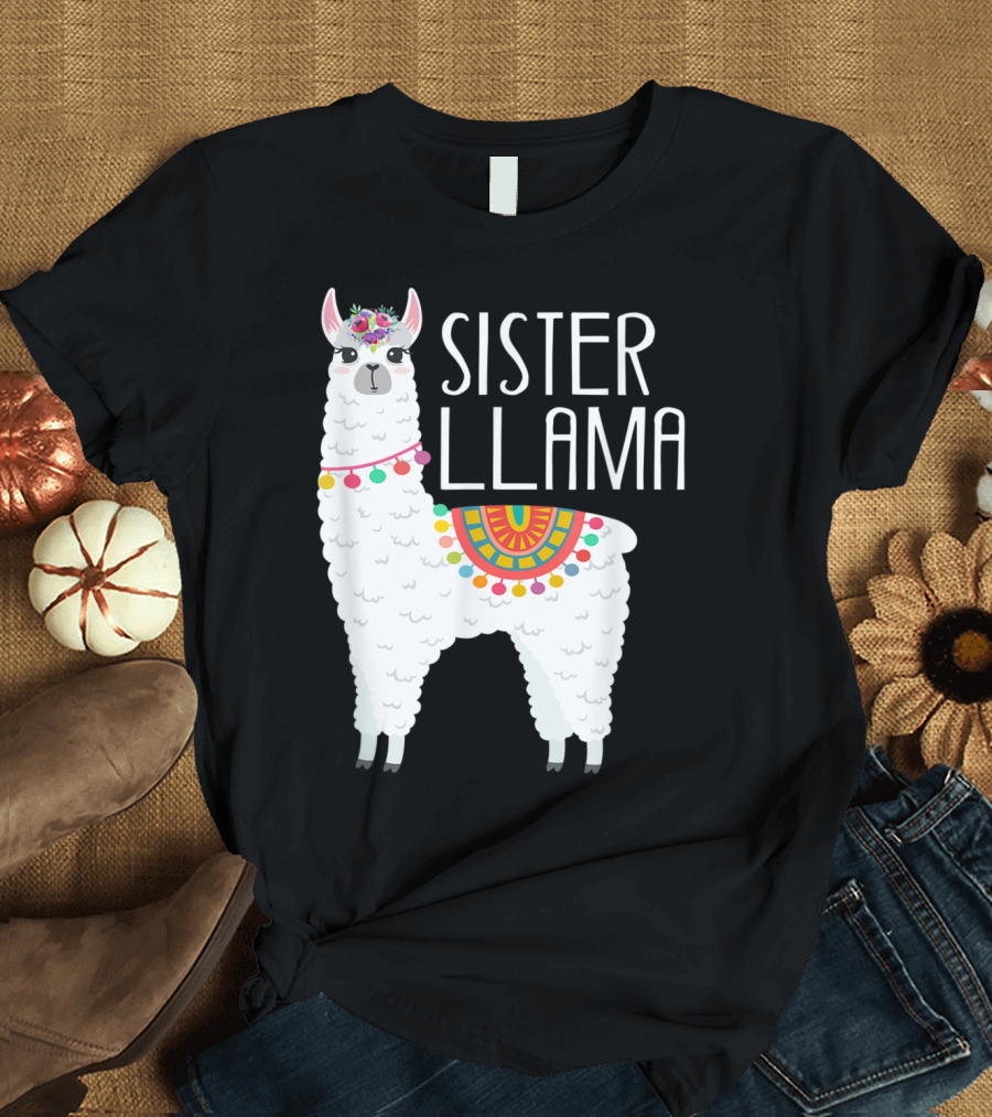 Sister Llama Funny Flower Crown Colorful Blanket T-Shirt