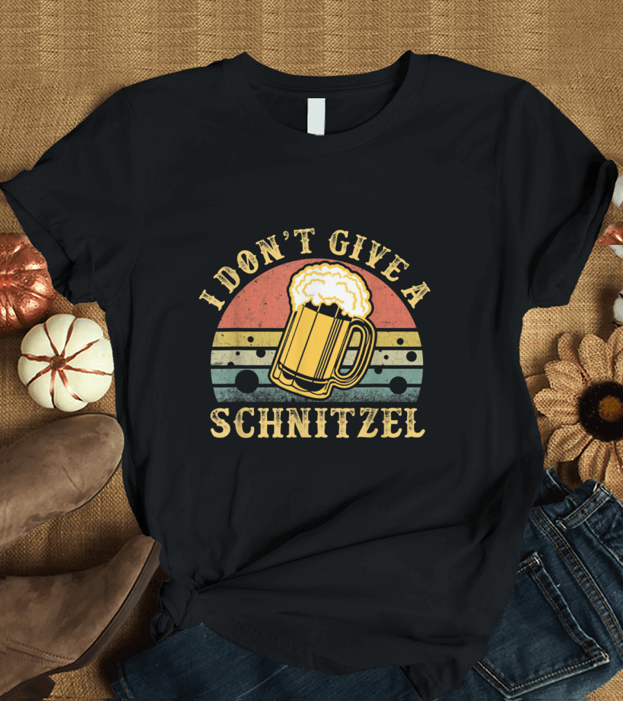 I Don't Give A Schnitzel Oktoberfest German Beer Mug Retro Sunset T-Shirt