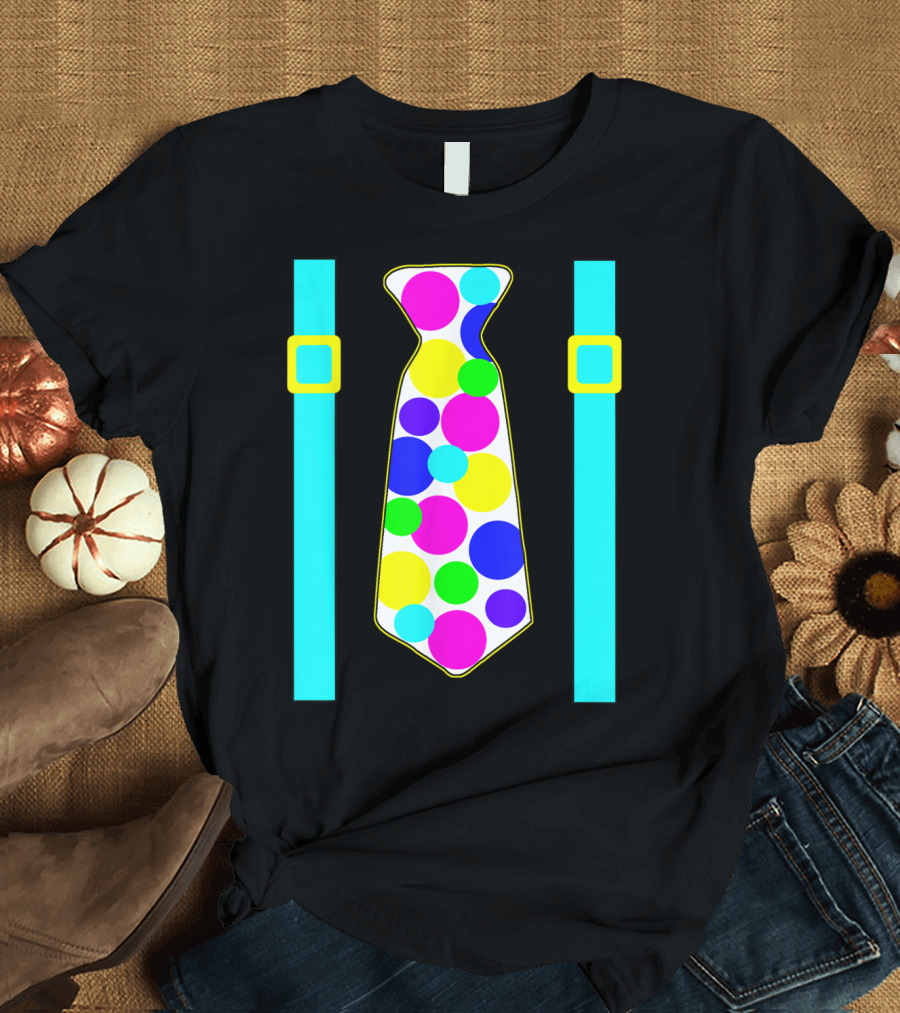 Party Polka Dot Jumbo Tie Suspender Graphics With Colorful Circles T-Shirt