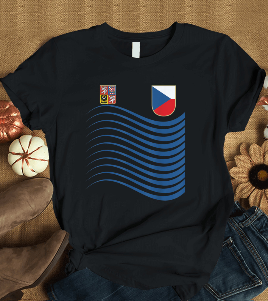 Czech Republic Soccer Jersey Czech Flag Coat of Arms Waves Basketball T-Shirt