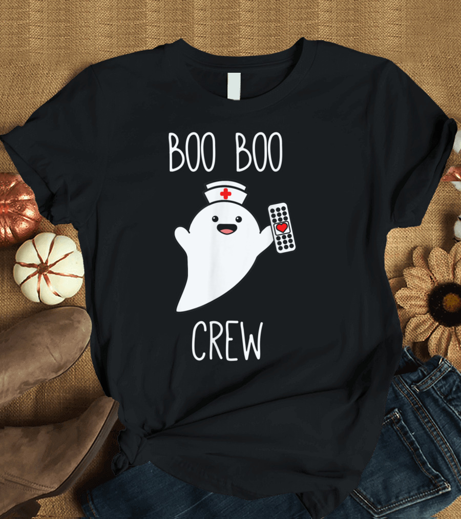 Boo Boo Crew Halloween Nurse Ghost with Nurse Cap and Heart Bandage T-Shirt