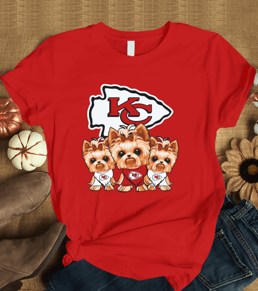 Kansas City Chiefs Dogs with Yorkies in Logo T-Shirt