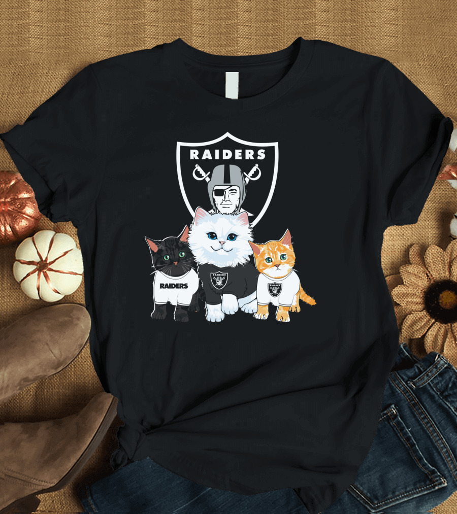 Raiders Football Team Cats with NFL Logo and Helmet Shield T-Shirt