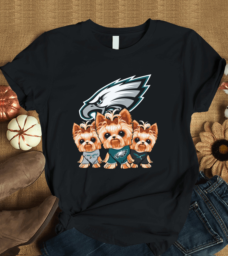 Philadelphia Eagles Yorkshire Terrier Puppy Trio T-Shirt