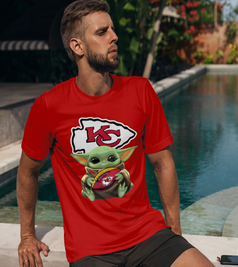 Baby Yoda Holds Kansas City Chiefs Football T-Shirt
