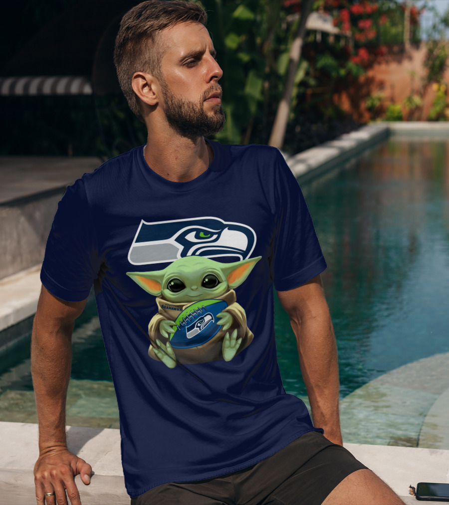 Baby Yoda Seahawks Football Fan T-Shirt
