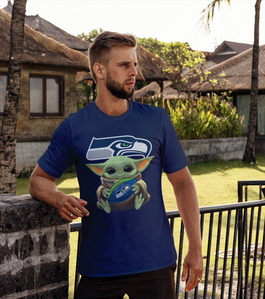 Baby Yoda Seahawks Football Fan T-Shirt