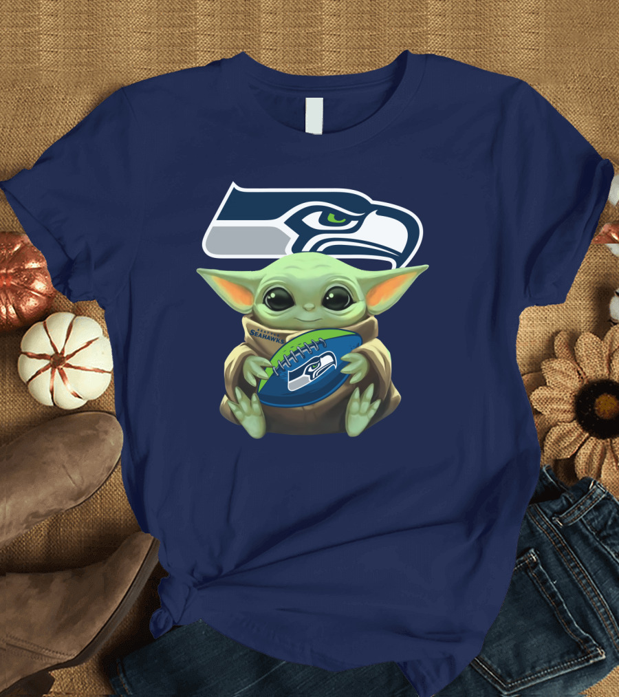 Baby Yoda Seahawks Football Fan T-Shirt