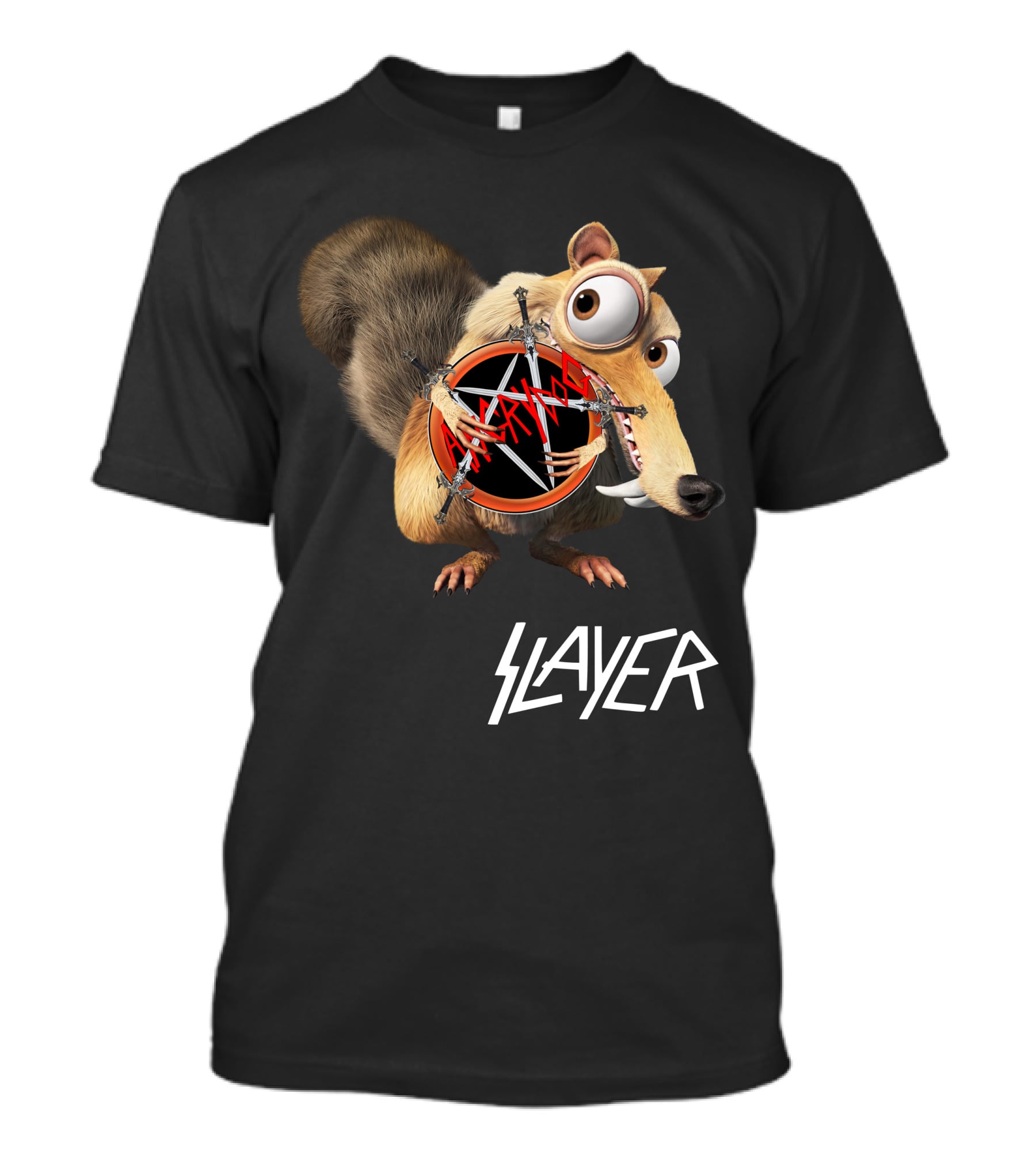 Scrat Holding Slayer Logo Pentagram Slayer T-Shirt