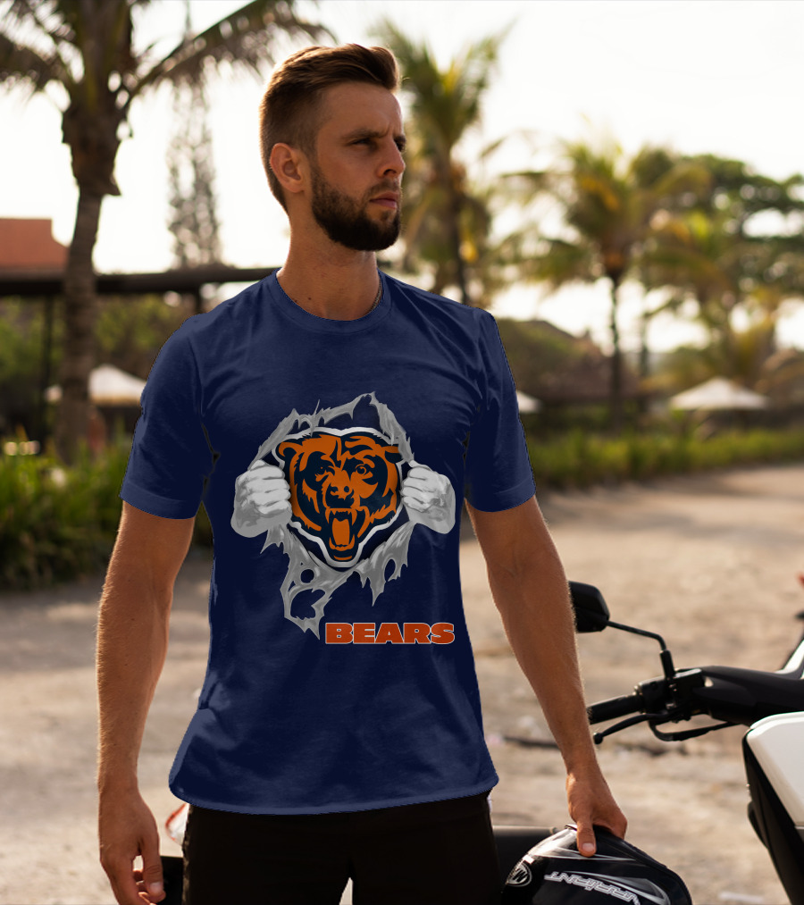 Chicago Bears Logo: Fierce Bear Ripping Through With Orange And Blue T-Shirt