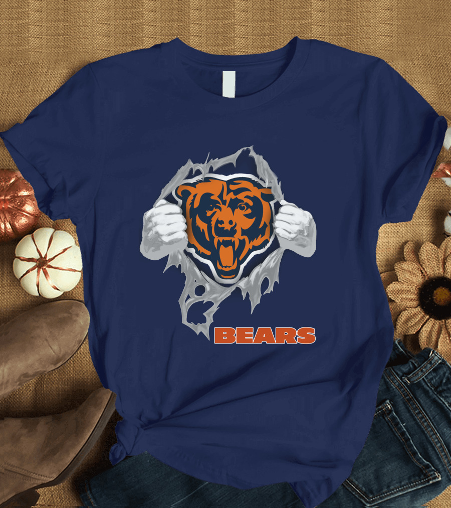 Chicago Bears Logo: Fierce Bear Ripping Through With Orange And Blue T-Shirt