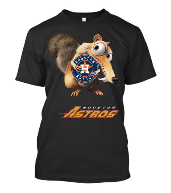 Houston Astros Ice Age Crossover With Iconic Character Holding T-Shirt