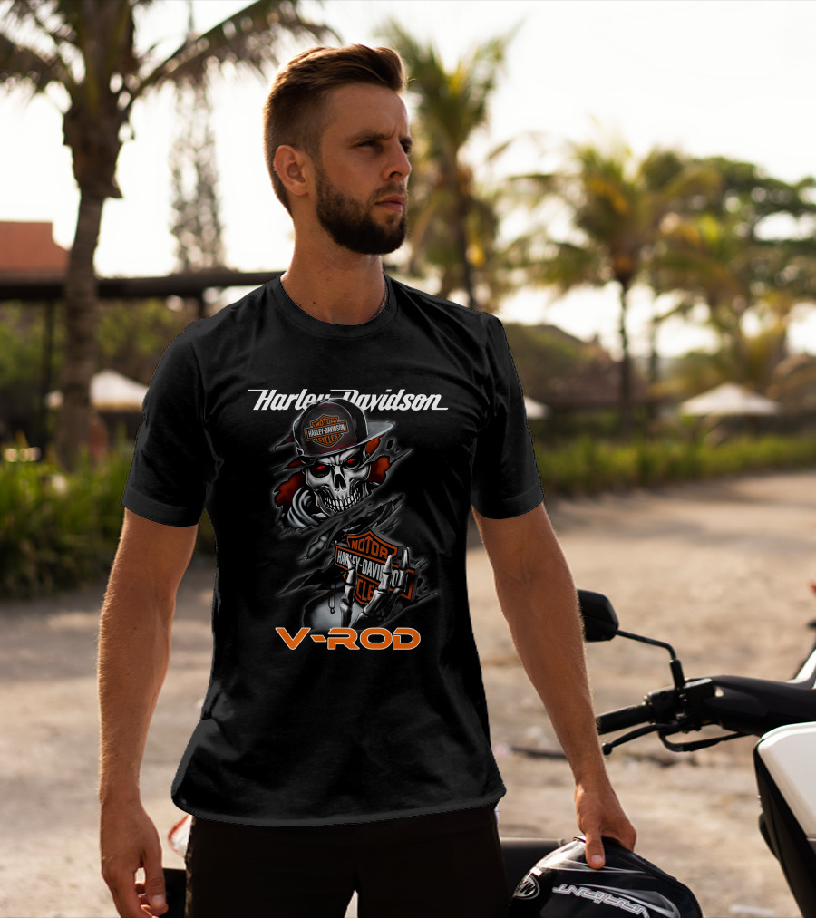 Harley Davidson Motorcycle V-Rod Skull T-Shirt