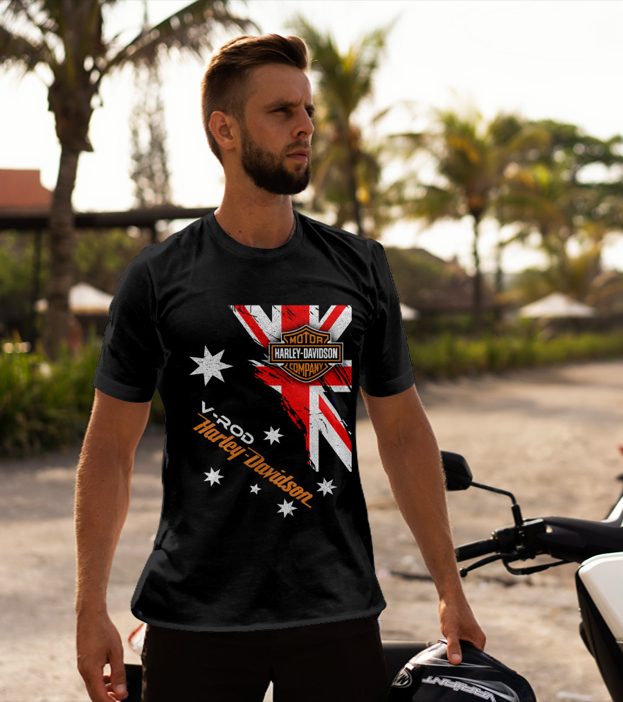 V-Rod Harley Davidson Motor Company Uk Flag Stars T-Shirt