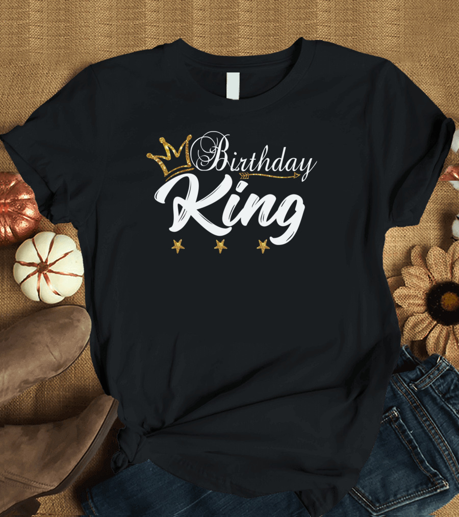 Birthday King Gold Crown with Stars and Arrow T-Shirt