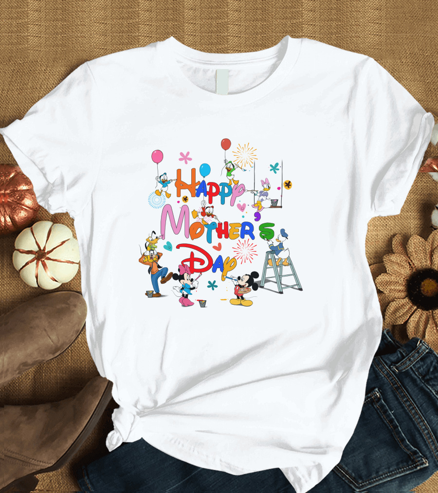 Happy Mother's Day Disney Mickey Minnie Donald Goofy Balloons T-Shirt