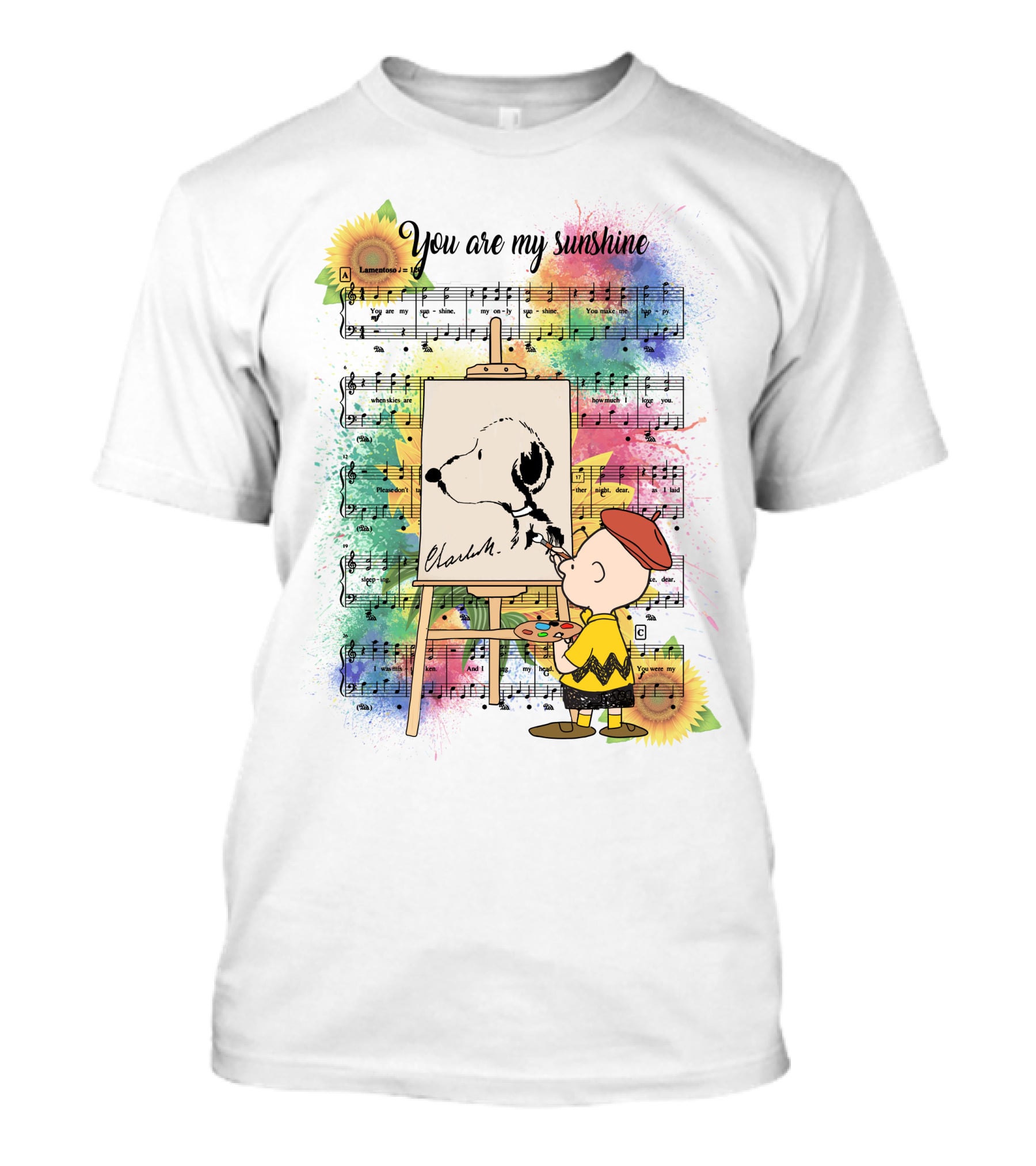 You Are My Sunshine Charlie Painting Snoopy Music Notes Sunflowers T-Shirt