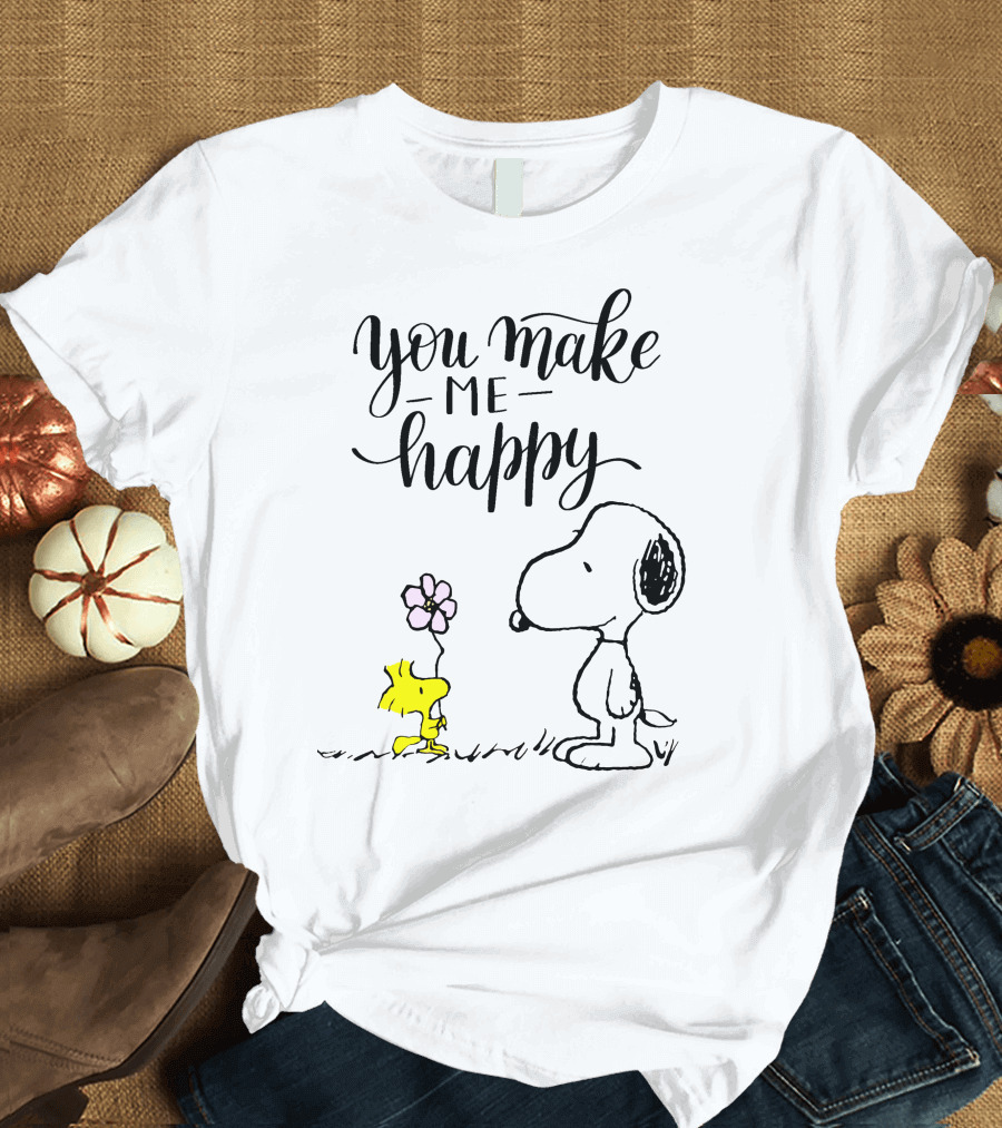 You Make Me Happy Snoopy and Woodstock Flower T-Shirt