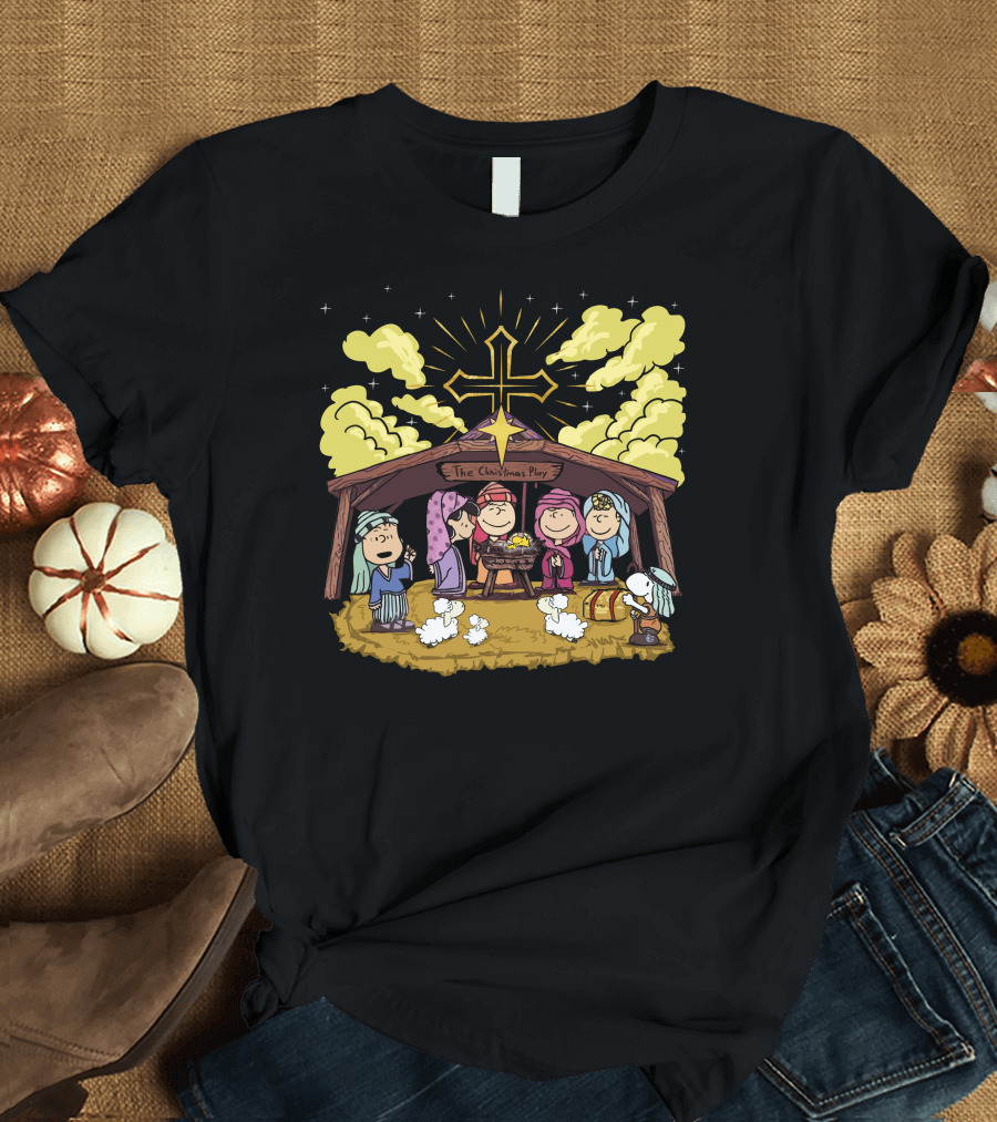 The Christmas Play Nativity Scene with Iconic Cartoon Characters T-Shirt