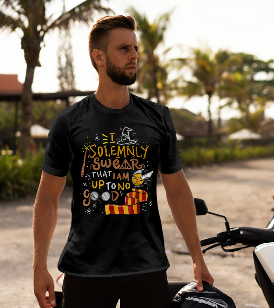 I Solemnly Swear That I Am Up To No Good Wizard Hat Wand Golden Snitch Scarf Glasses T-Shirt