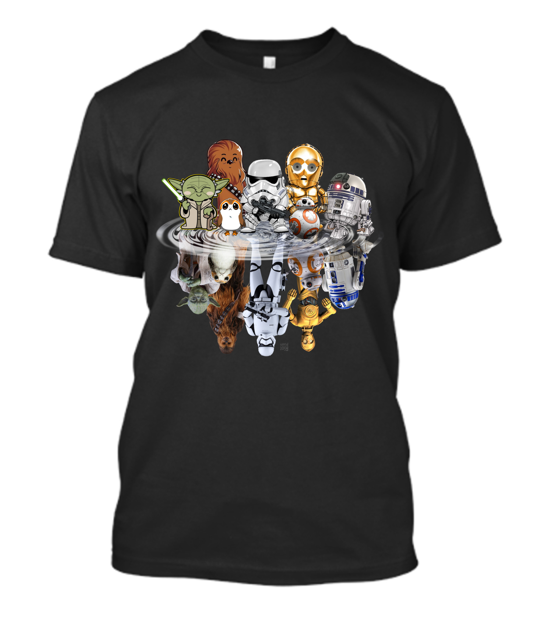 Stars War ZN234 Cute Character Reflection R2D2 Stormtrooper Yoda Chewbacca C3PO BB8 T-Shirt