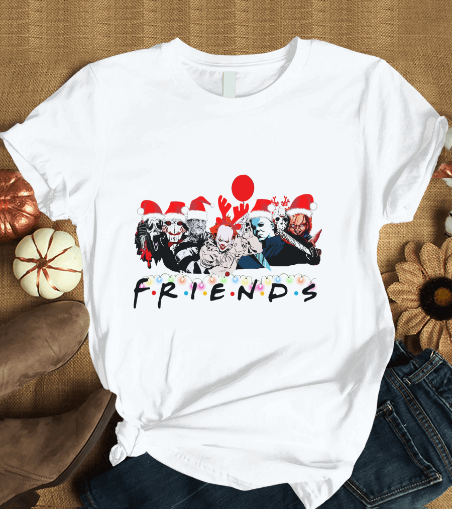 Friends Christmas Horror Icons Holiday Santa Hats T-Shirt