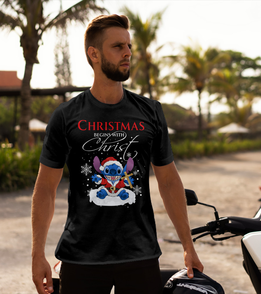 Christmas Begins With Christ Stitch Premium ZN722 T-Shirt