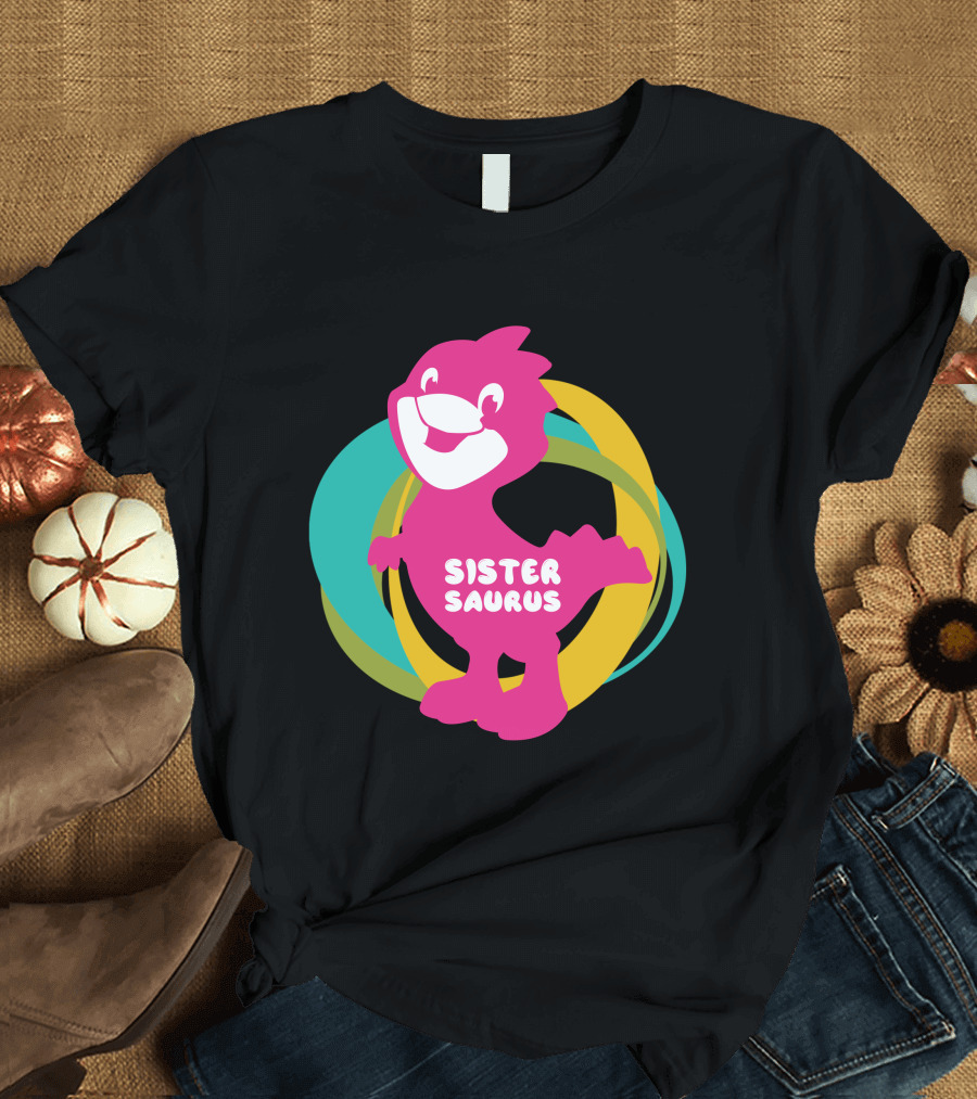 Sister Saurus Pink Dinosaur with Colorful Rings T-Shirt